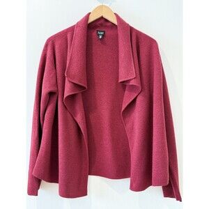 Eileen Fisher Womens Drape Cardigan Sweater Italian Wool Red Sz M Quiet Luxury